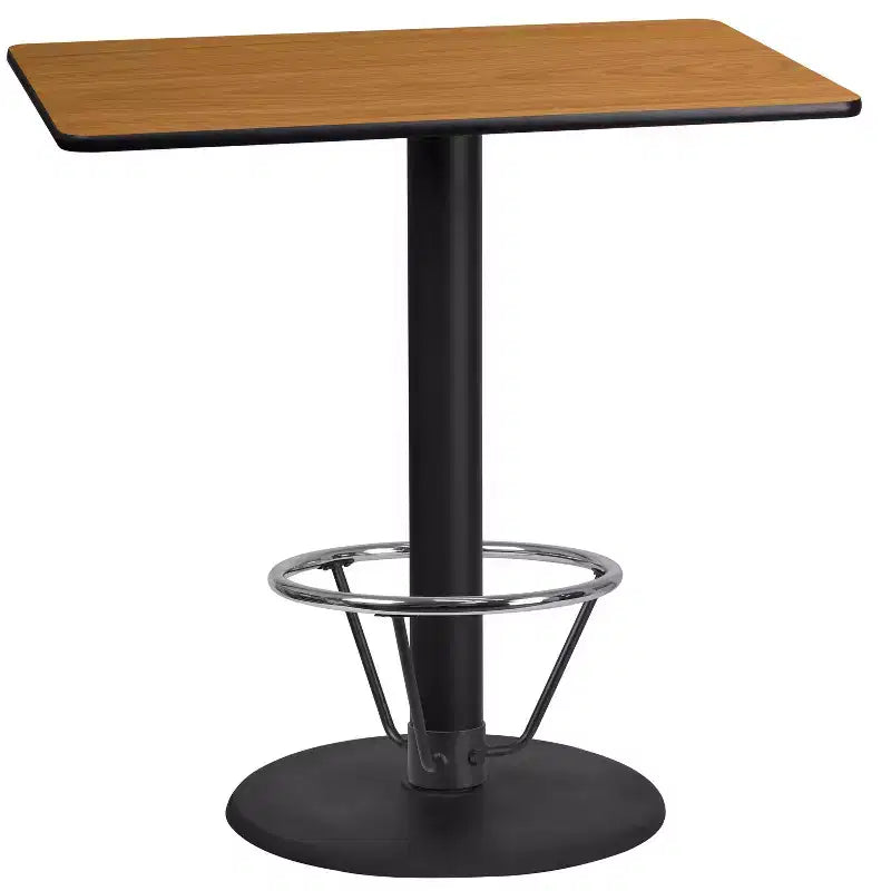 Table de bar rectangulaire stratifiée 24x42 avec base à repose-pieds circulaire 24RD