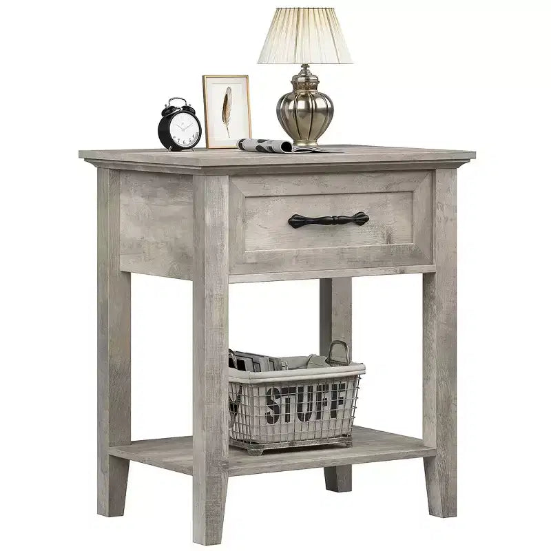 Garvee Modern Versatile Nightstand Beside End Table for Bedroom Nursery Living Room, End Table with Storage Drawer, Easy Assembly, Gray