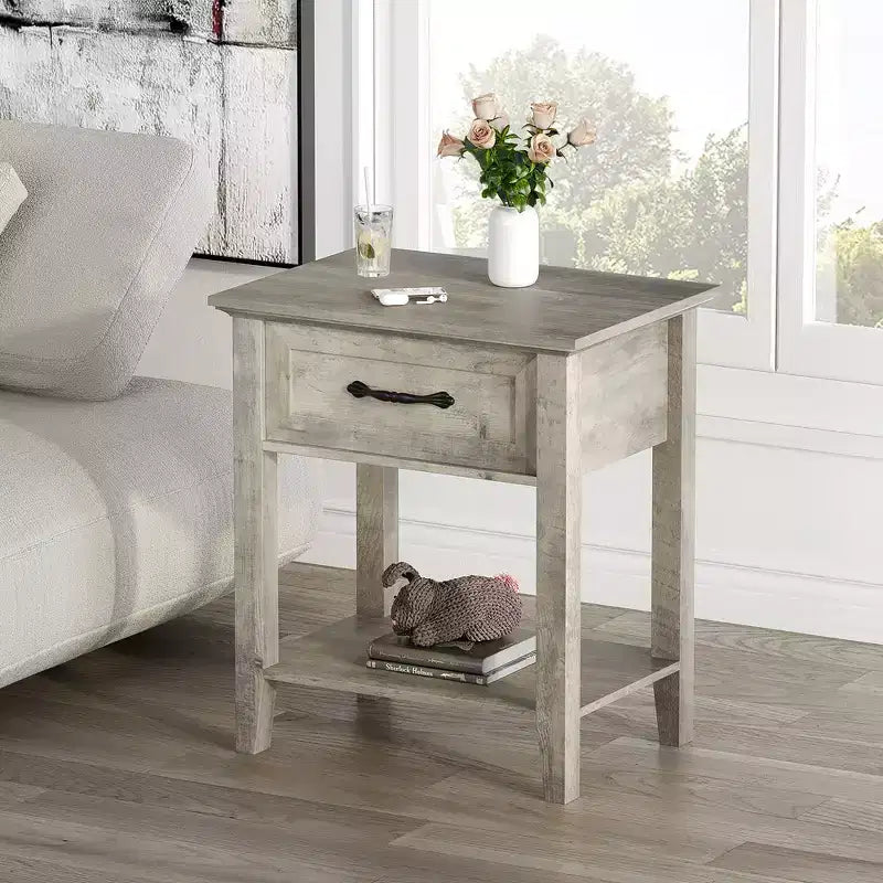 Table de Chevet Polyvalente Moderne pour Chambre à Coucher, Nurserie, Salon, Table d'Appoint avec Tiroir de Rangement, Montage Facile, Grise
