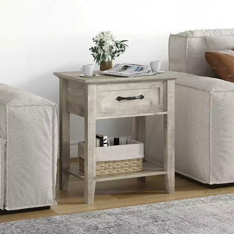 Table de Chevet Polyvalente Moderne pour Chambre à Coucher, Nurserie, Salon, Table d'Appoint avec Tiroir de Rangement, Montage Facile, Grise