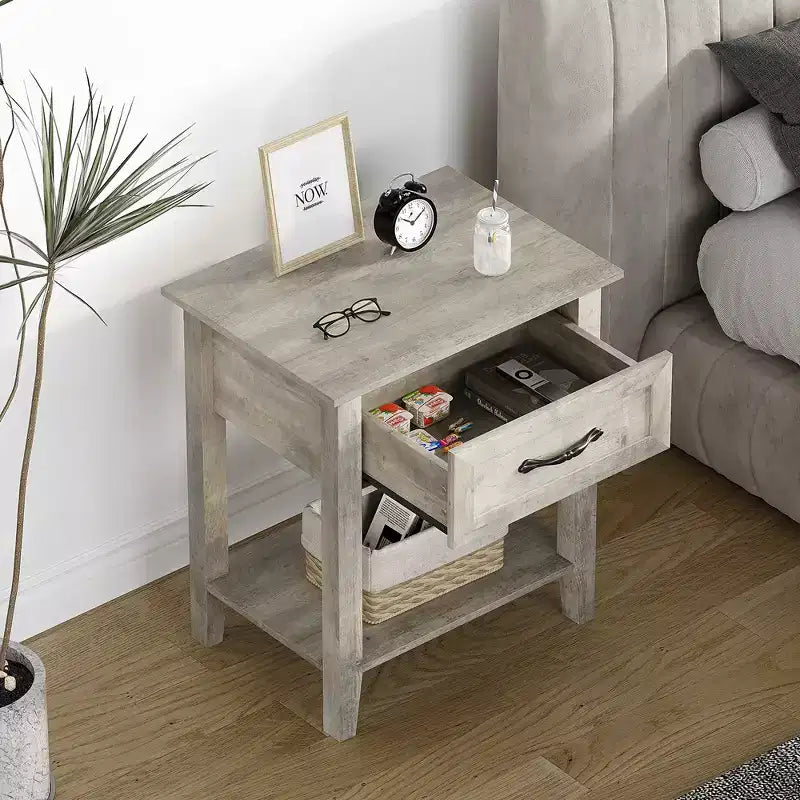 Table de Chevet Polyvalente Moderne pour Chambre à Coucher, Nurserie, Salon, Table d'Appoint avec Tiroir de Rangement, Montage Facile, Grise