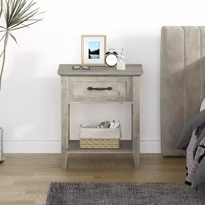 Table de Chevet Polyvalente Moderne pour Chambre à Coucher, Nurserie, Salon, Table d'Appoint avec Tiroir de Rangement, Montage Facile, Grise