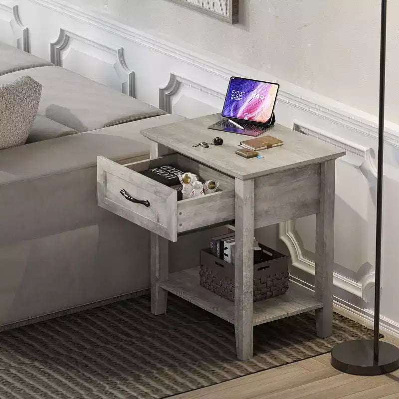 Table de Chevet Polyvalente Moderne pour Chambre à Coucher, Nurserie, Salon, Table d'Appoint avec Tiroir de Rangement, Montage Facile, Grise