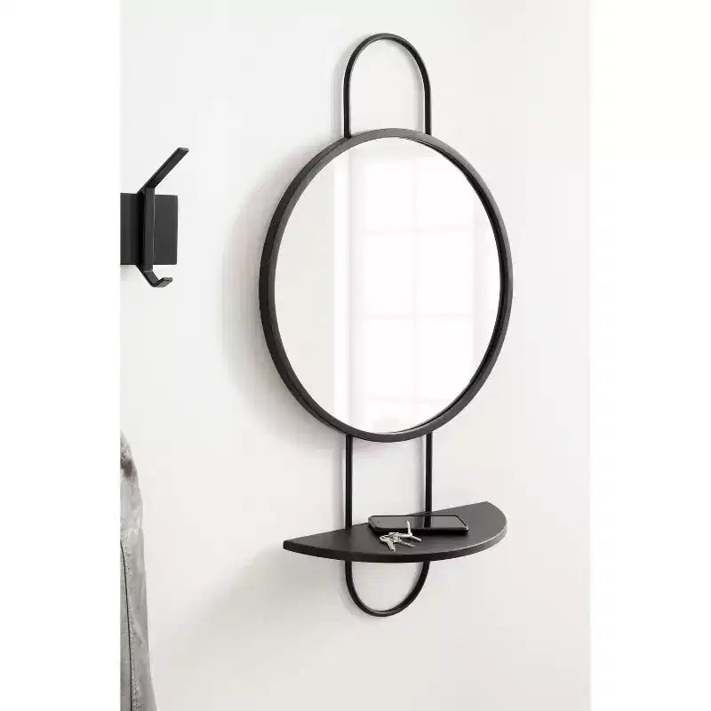 Miroir rond avec étagère