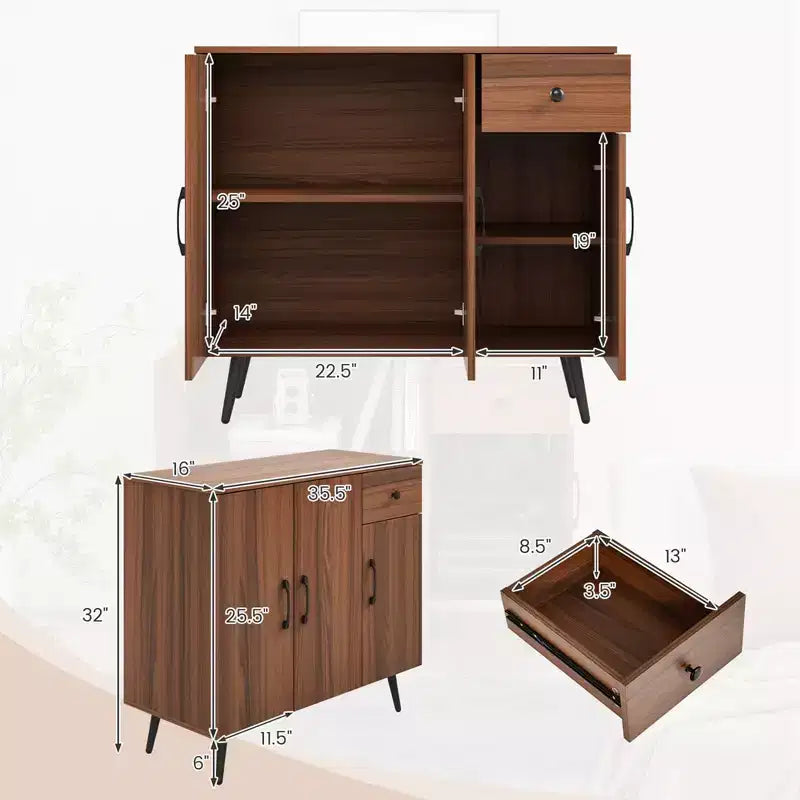 Meuble buffet 3 portes et tiroir coulissant Étagères réglables Kits anti-basculement