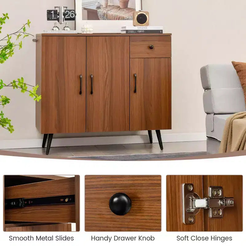 Meuble buffet 3 portes et tiroir coulissant Étagères réglables Kits anti-basculement