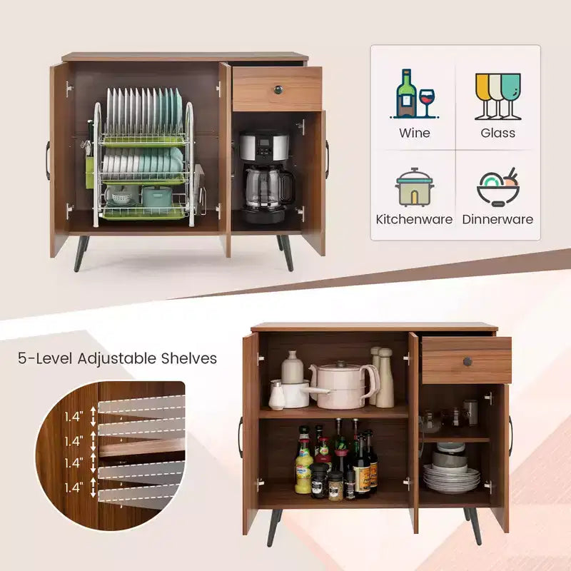 Meuble buffet 3 portes et tiroir coulissant Étagères réglables Kits anti-basculement