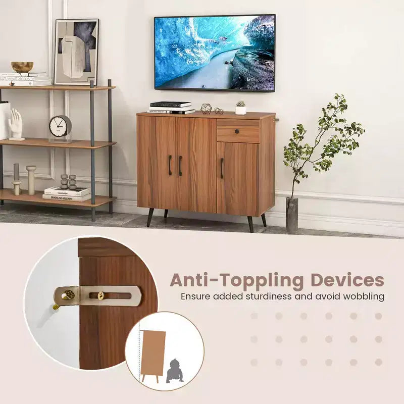 Meuble buffet 3 portes et tiroir coulissant Étagères réglables Kits anti-basculement