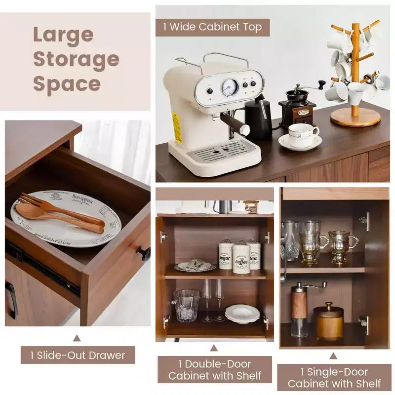 Meuble buffet 3 portes et tiroir coulissant Étagères réglables Kits anti-basculement
