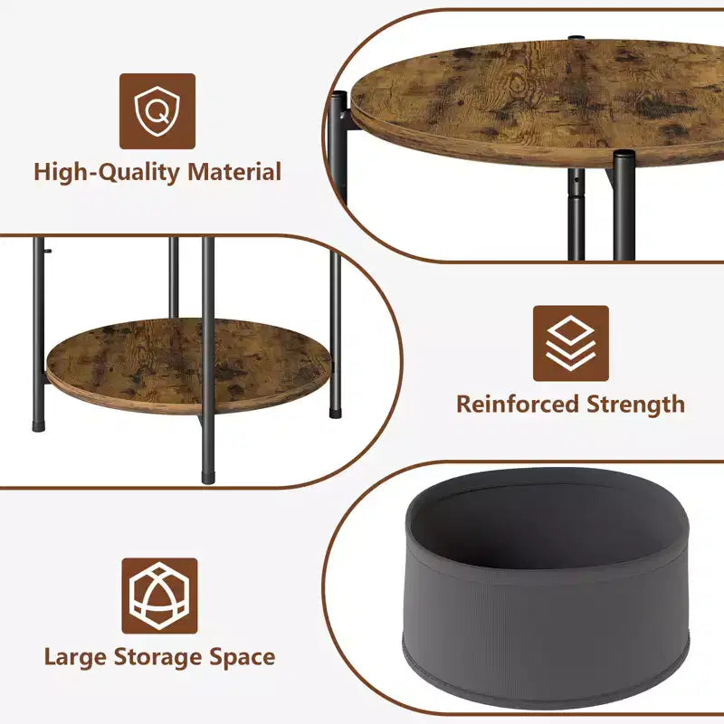 Tables d'appoint industrielles rondes avec paniers de rangement en tissu